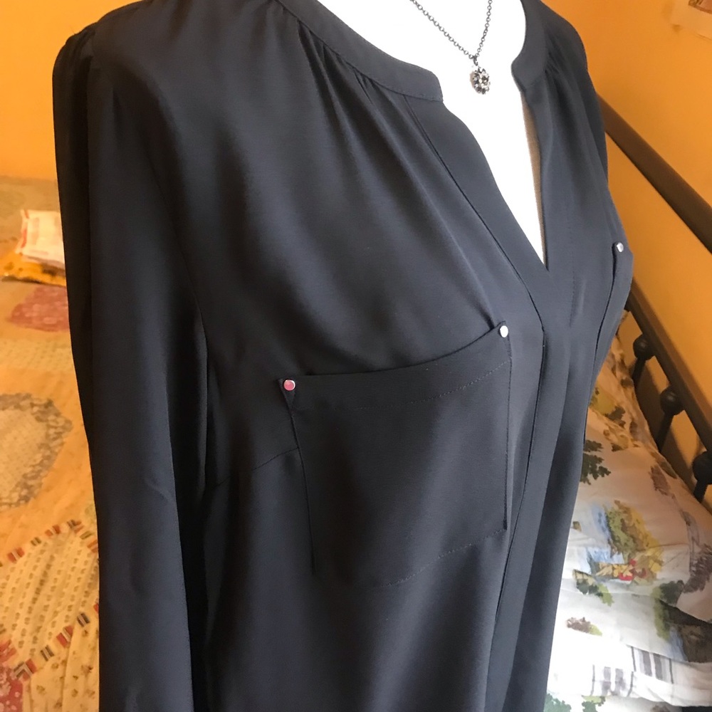 NWOT Women’s black long sleeve sheer V-neck top